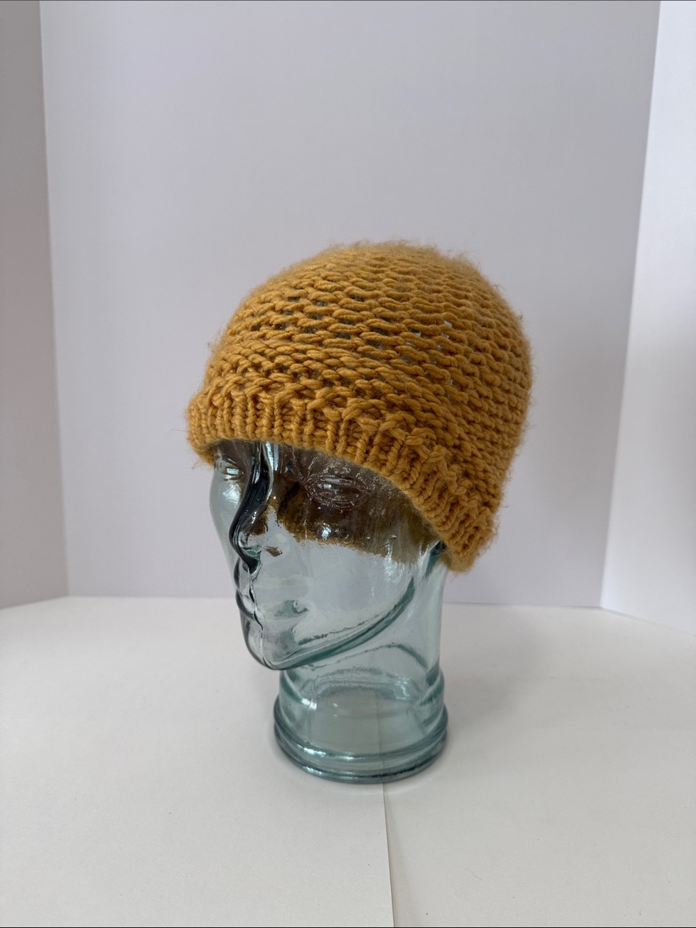 Hand-Knit Mustard Beanie Hat